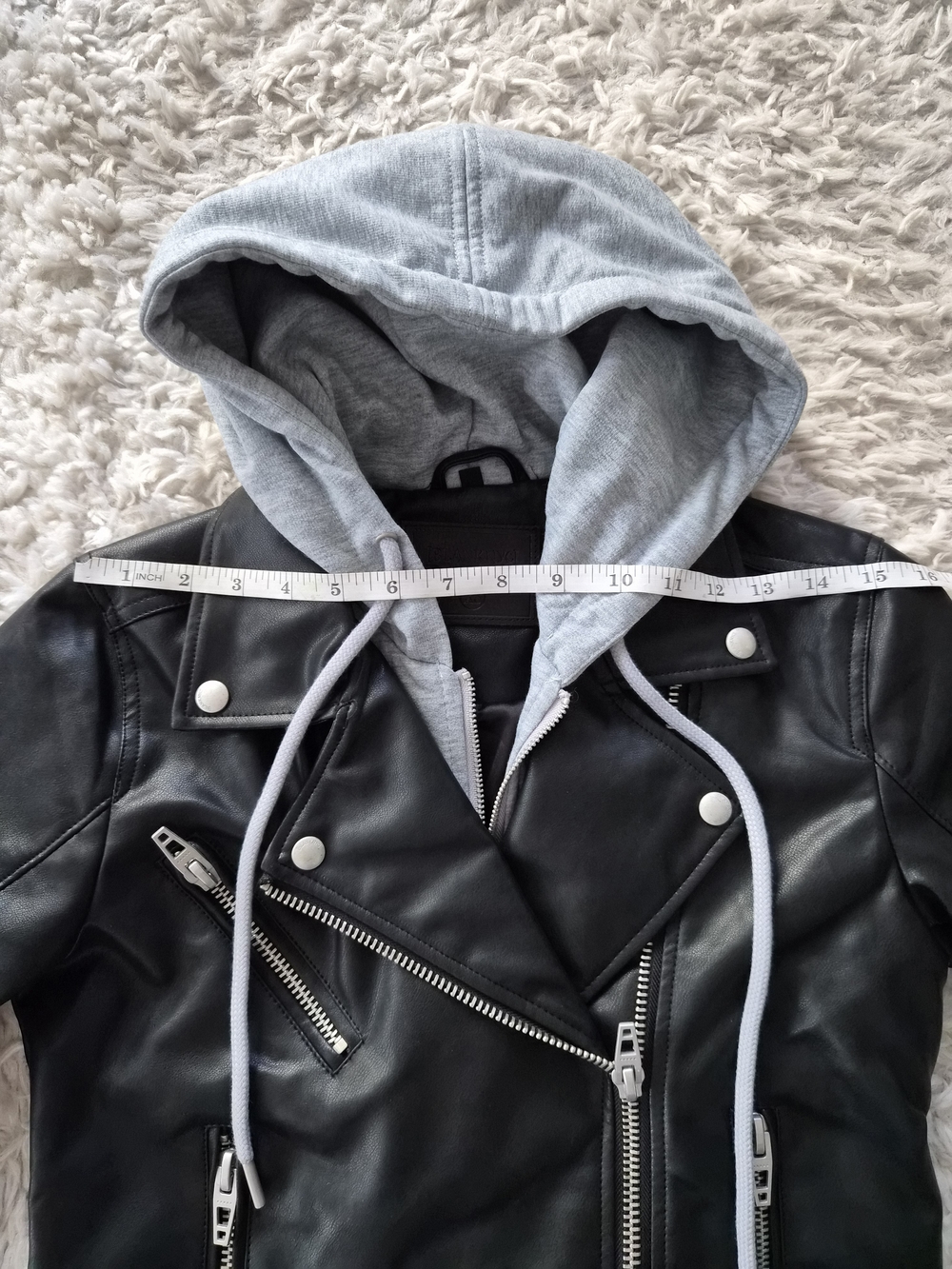[BLANKNYC] Black Faux Leather Hooded Moto Jacket - Size XS - Picture 9 of 16